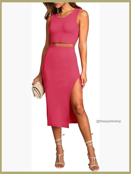 Dresses & Skirts - Bodycon Side Slit Tank Top Dress Crew Neck Cut Out Sleeveless Ribbed Knit